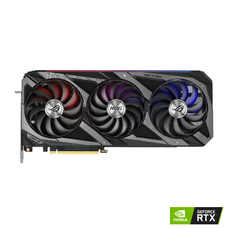 ROG-STRIX-RTX3070-O8G-GAMING graphics card, front view with NVIDIA logo