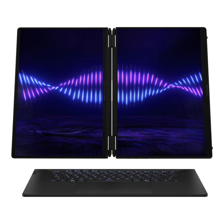 11_Dual-screen ROG Zephyrus DUO 16 (2026) displaying a vibrant neon graphic