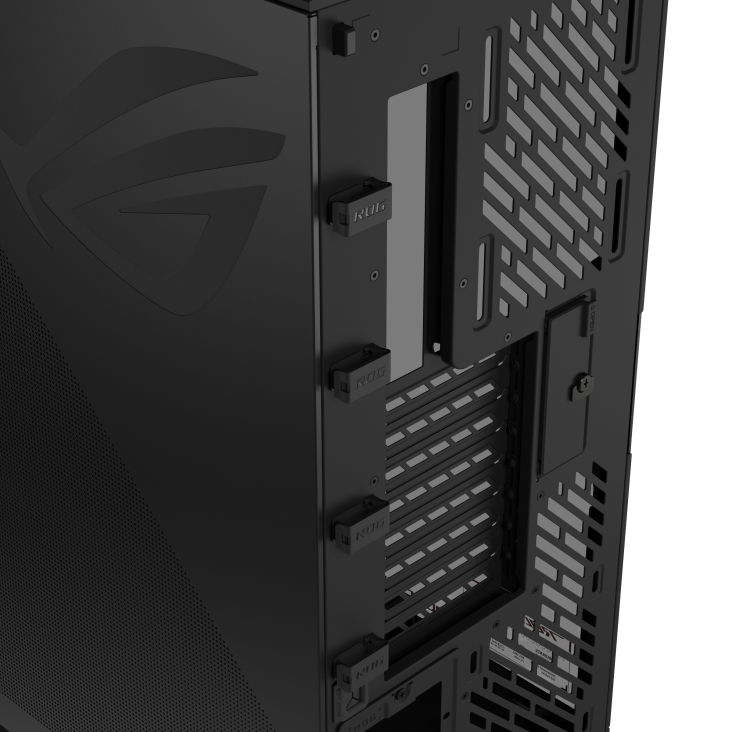 Rear-angle view of ROG Cronox Dual TG Black with cable clips