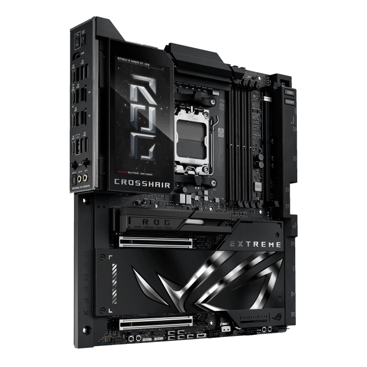 ROG CROSSHAIR X870E EXTREME angled view from left
