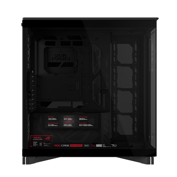 ROG Cronox Dual TG Black tempered glass panel straight-on view