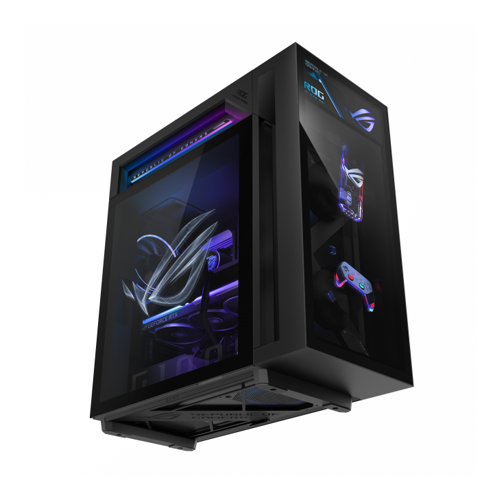 04_ROG G1000 (2026) GM1000 A hovering ROG logo is projected from the fan, with a joystick on the left glass