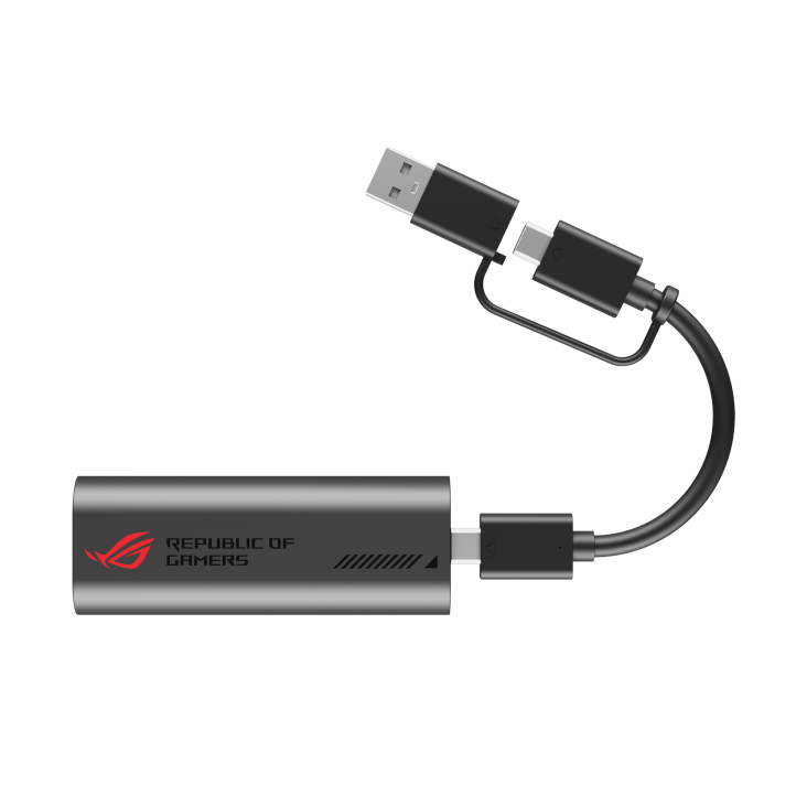 02_Top view of ASUS ROG USB-C10G 10G Ethernet Adapter with detachable USB-A adapter