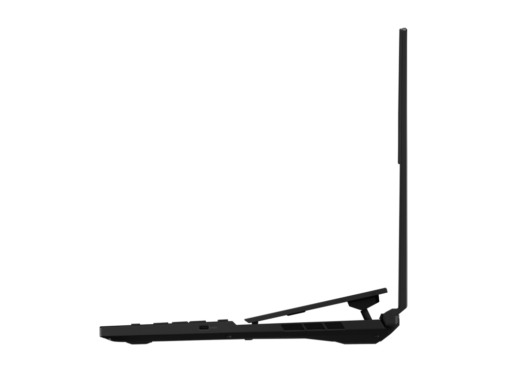 Side view of the Duo 16 with the lid open with USB C port