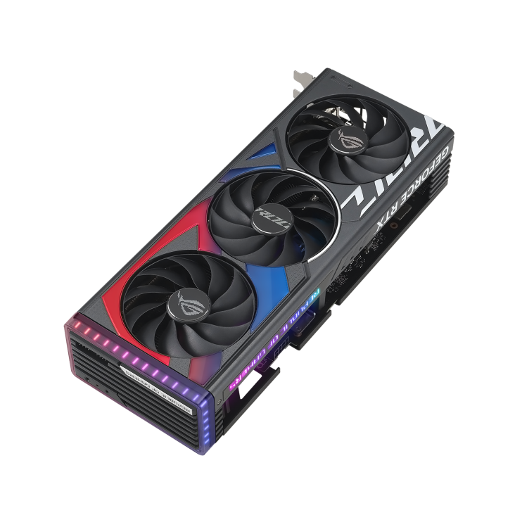 ROG STRIX GeForce RTX 4060 45 degree top-down view with focus on top side
