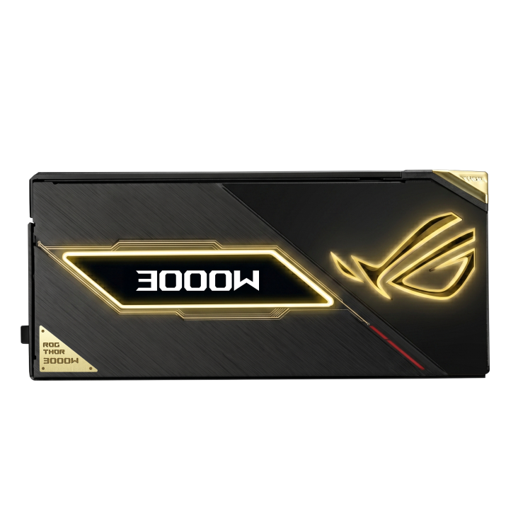 ROG Thor 3000W Titanium III Edition 20 front side with magnetic OLED display showing 3000W