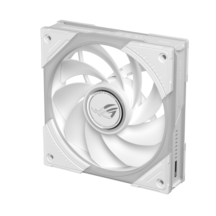 ROG Eurux GR120 ARGB Fan reverse blade White top down view showing the LCP fan blade