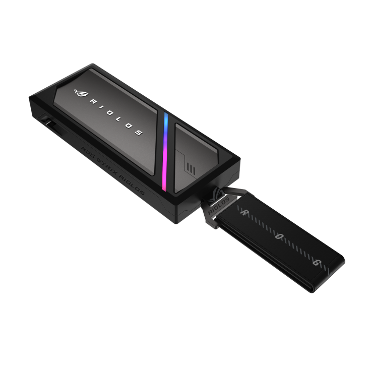 ROG Strix Aiolos shown from an angled front view with braided strap