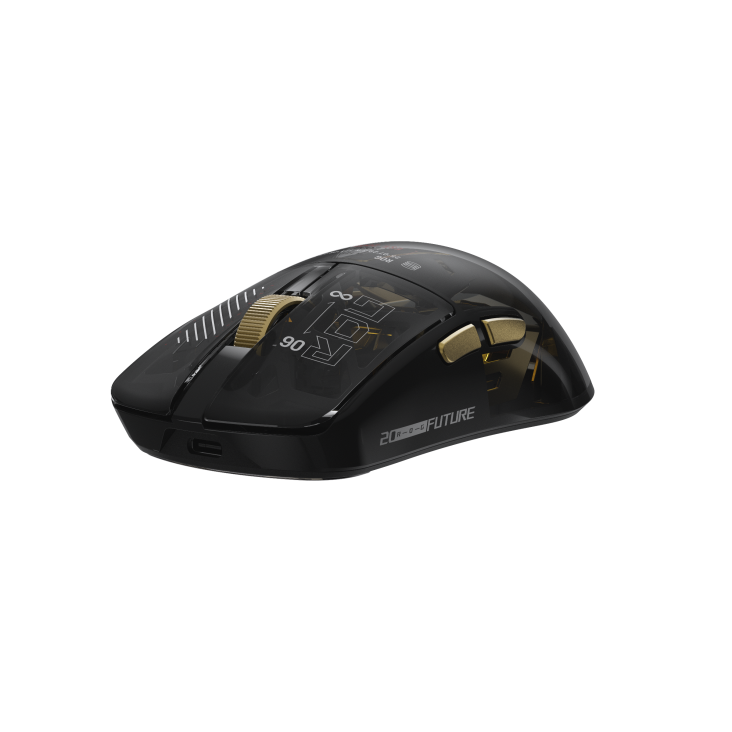 an angled frontal view to the left of the ROG Harpe II Extreme Edition 20 gaming mouse