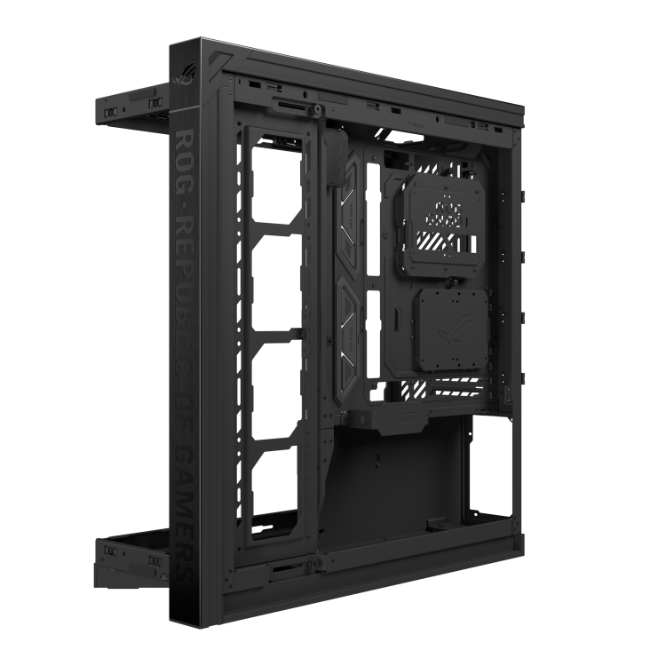 ROG Cronox Black right-side view showing the two internal cable routing paths