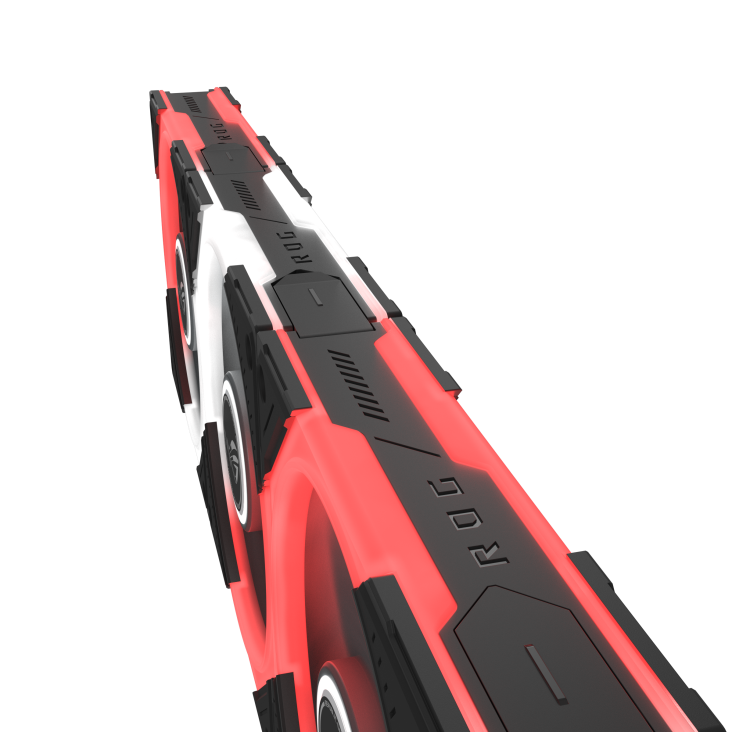 Close up view of ROG Eurux GR120 ARGB fans side rail, showing the precision-molded frame and vibrant ARGB accents