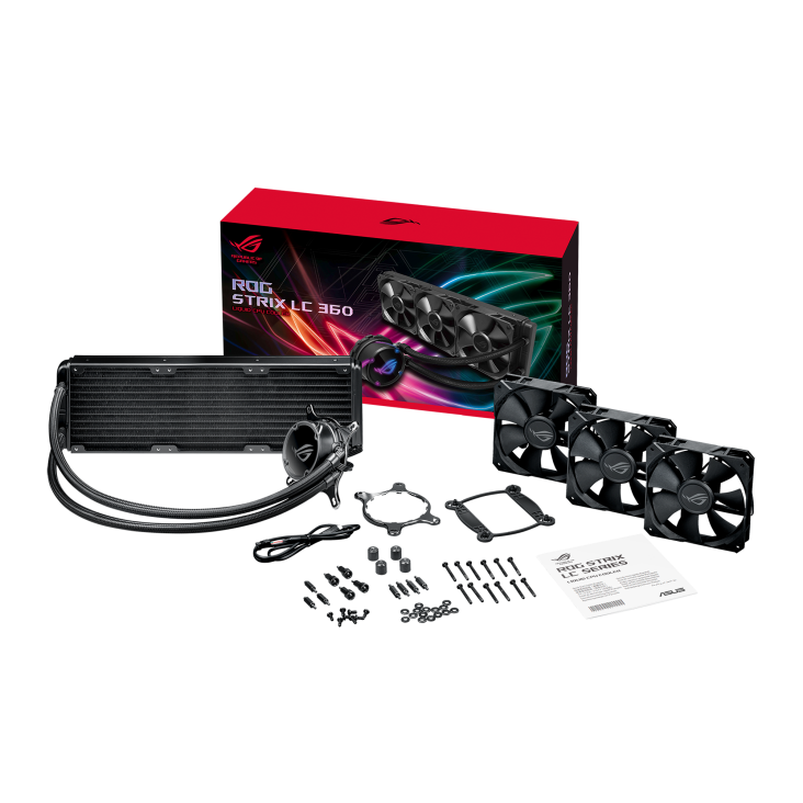 ROG STRIX LC 360 front view with what’s in the box