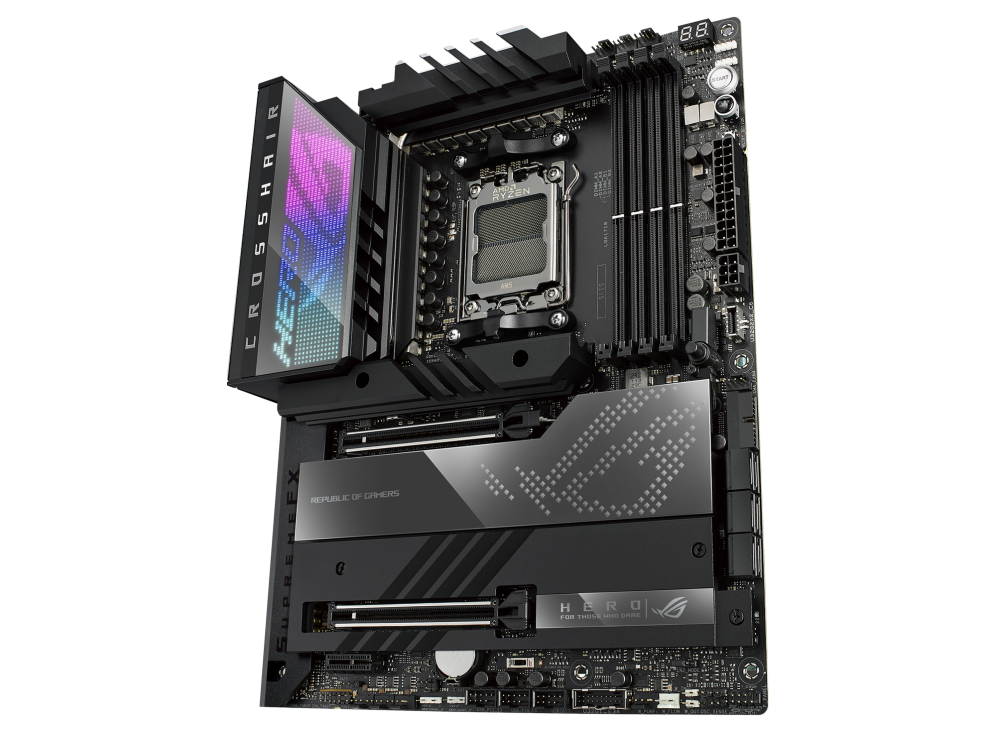 ROG CROSSHAIR X670E HERO angled view from right