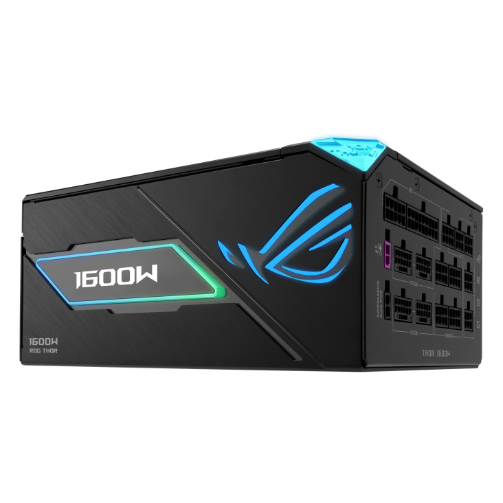 ROG Thor 1600W Titanium III EVO hero angle with front side focus