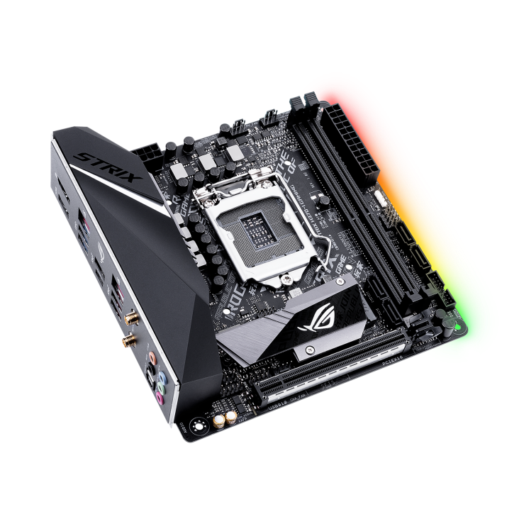 ROG STRIX H370-I GAMING top and angled view from left