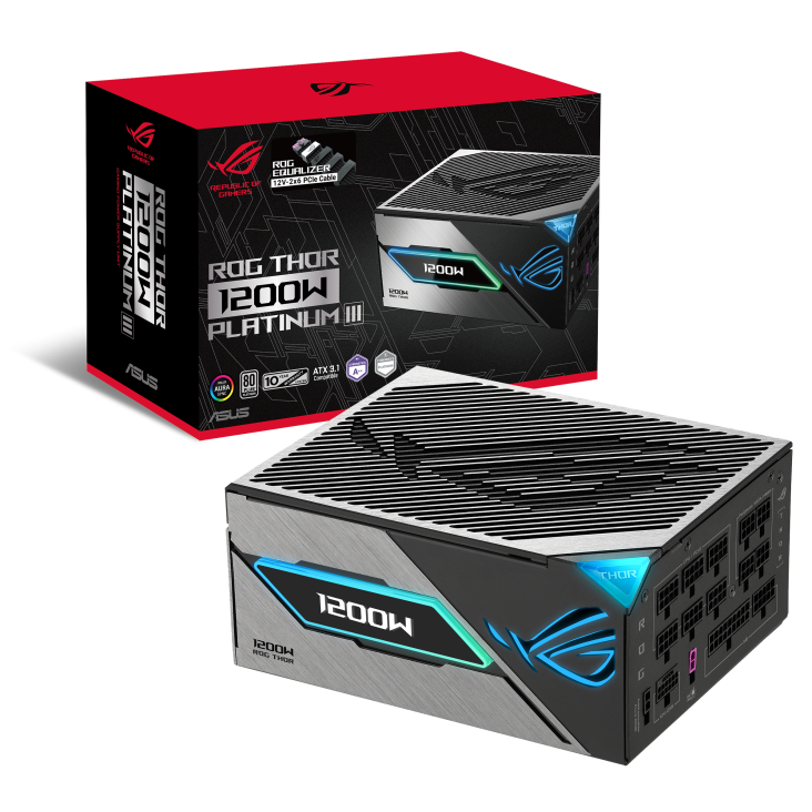 ROG Thor 1200W Platinum III with ROG Equalizer PSU and package