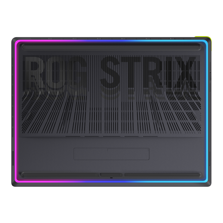 ROG Strix G18 (2026) dark, minimalist chassis with radiant, customizable perimeter RGB lighting, embodying powerful gaming.