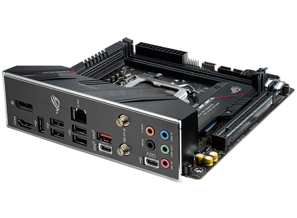 ROG STRIX B560-I GAMING WIFI rear I/O ports closeup