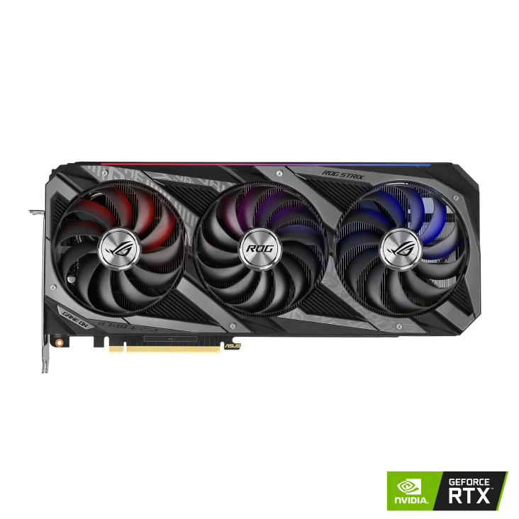 ROG-STRIX-RTX3060TI-8G-GAMING graphics card, front view with NVIDIA logo