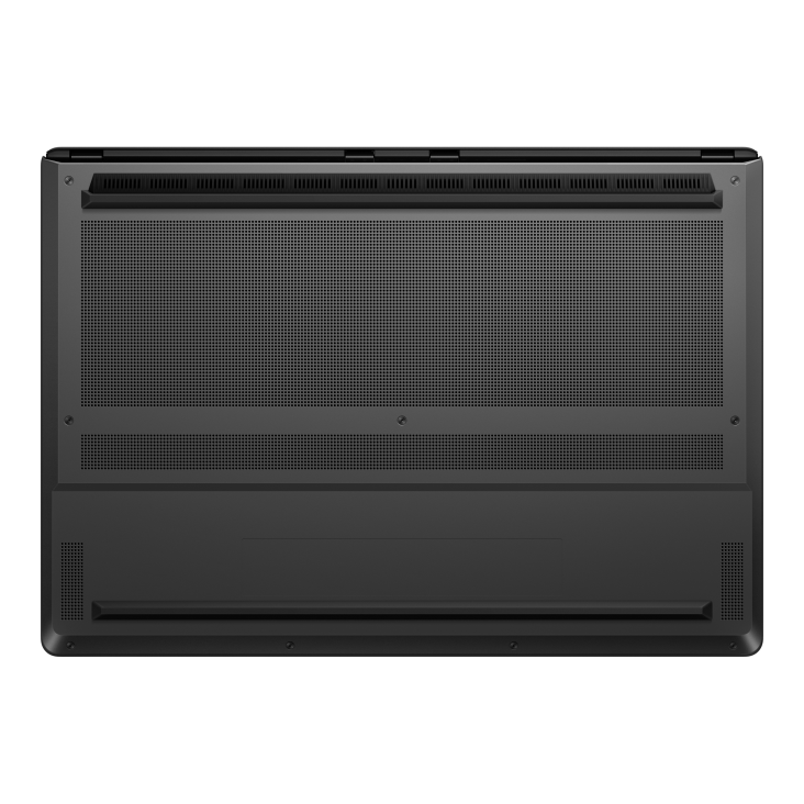21_2026 Zephyrus G14 View of the bottom side of the black Zephyrus G14, with a clear view of the air intakes
