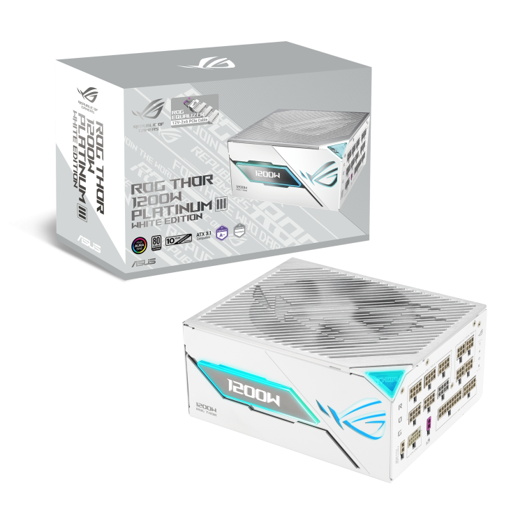 ROG Thor 1200W Platinum III White Edition with ROG Equalizer PSU and package