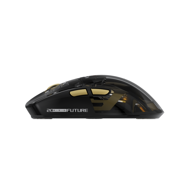 a direct side view of the ROG Harpe II Extreme Edition 20 gaming mouse showing its side buttons