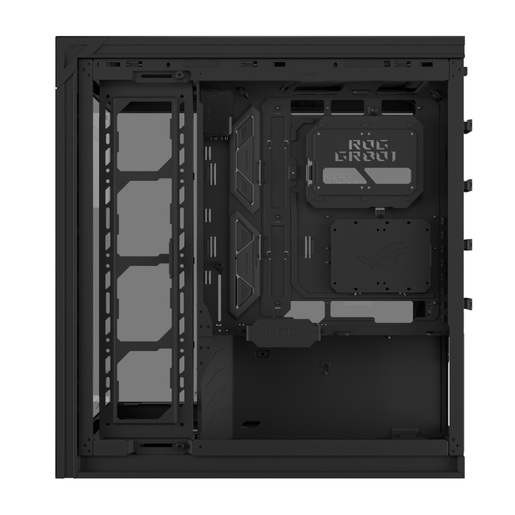 Interior view of the cable management side of ROG Cronox Dual TG Black