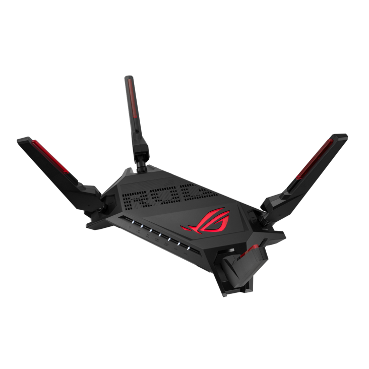 ROG Rapture GT-AX6000 front view, tilted 45 degrees