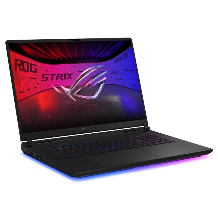 ROG Strix SCAR 18 (2026) Powerful, sleek gaming laptop with vibrant RGB lighting and sharp, immersive display.
