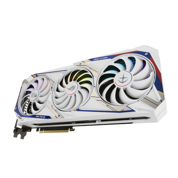 ROG-STRIX-GeForce-RTX-3080-GUNDAM-EDITION graphics card, hero shot from the front side