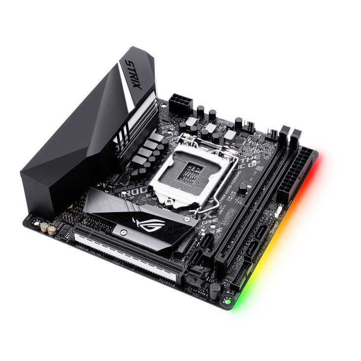 ROG STRIX H370-I GAMING top and angled view from right