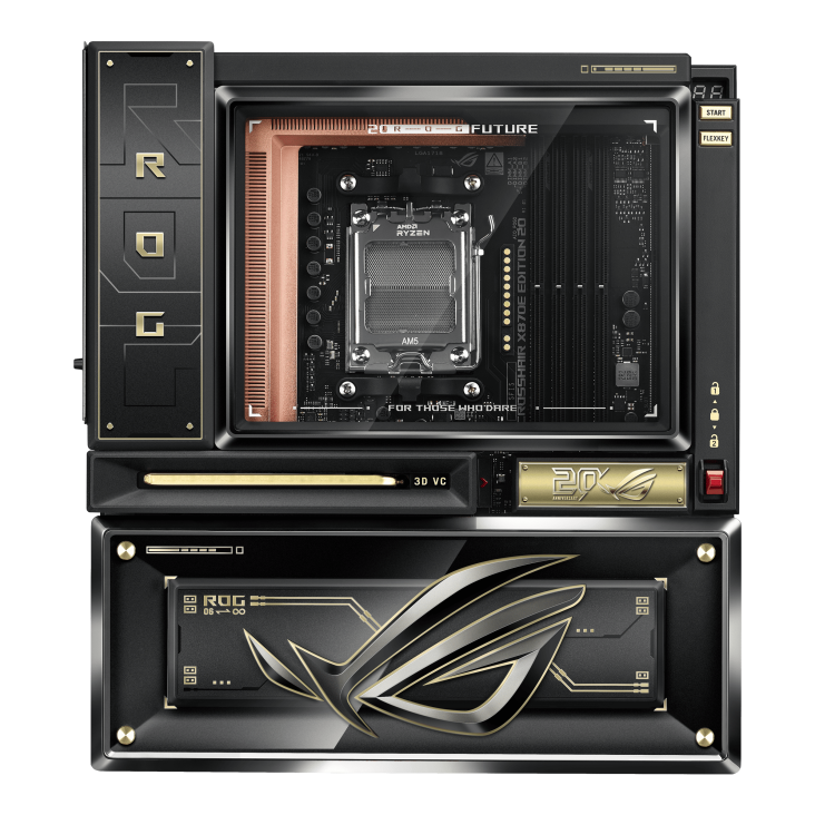 ROG CROSSHAIR X870E EDITION 20 front view, tilted 45 degrees