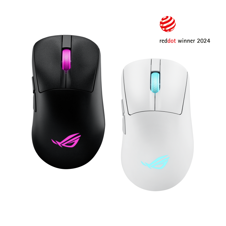 Top view of the ROG Keris II Origin in both black and moonlight white