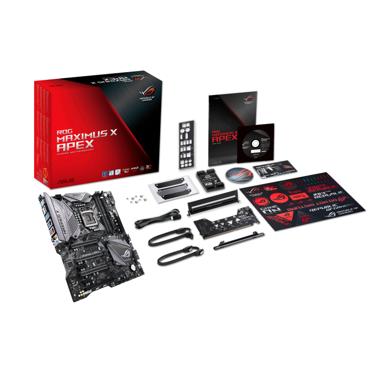 ROG MAXIMUS X APEX top view with what’s inside the box