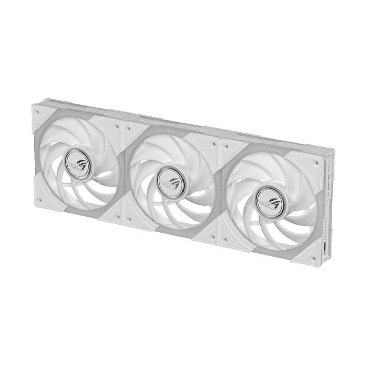 Top down shot of ROG Eurux GR120 ARGB Fan Triple pack White showing lighting area and continuity