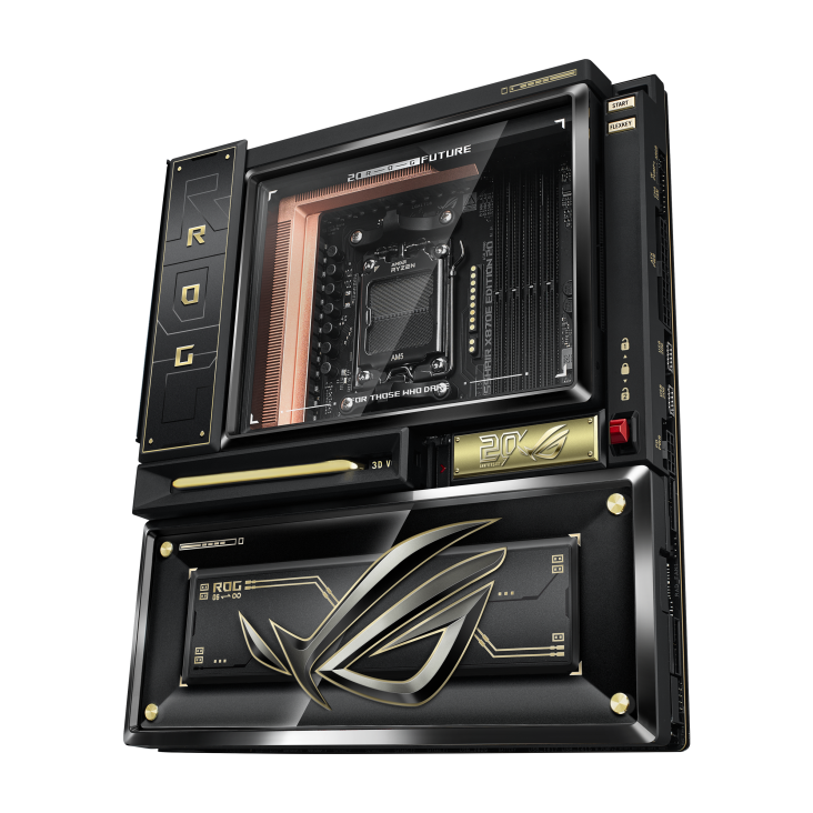 ROG CROSSHAIR X870E EDITION 20 front view, tilted 45 degrees