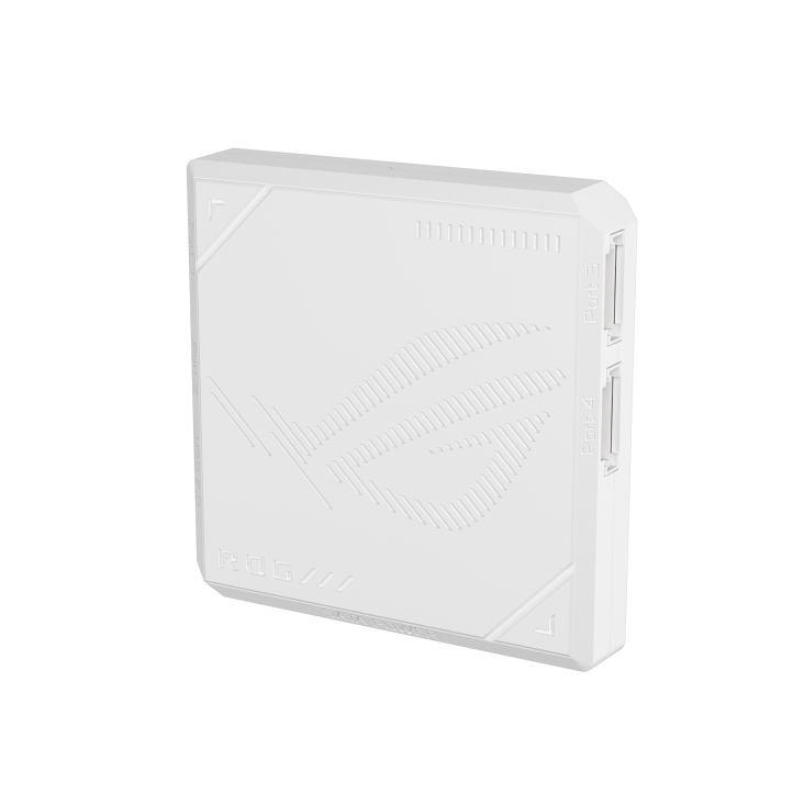 ROG Eurux GR120 ARGB Fan reverse blade White triple pack controller front facing with built-in magnets ensure effortless installation