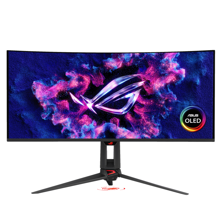 The front view of ROG Swift OLED PG34WCDN, the world's first RGB Stripe OLED Gaming monitor with 360Hz refresh rate