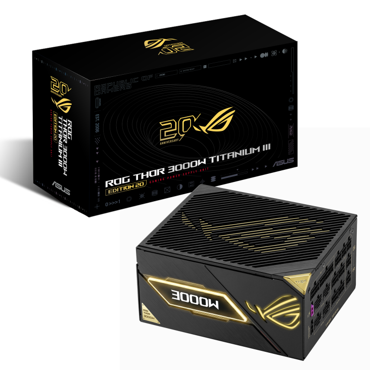 ROG Thor 3000W Titanium III Edition 20 PSU and package