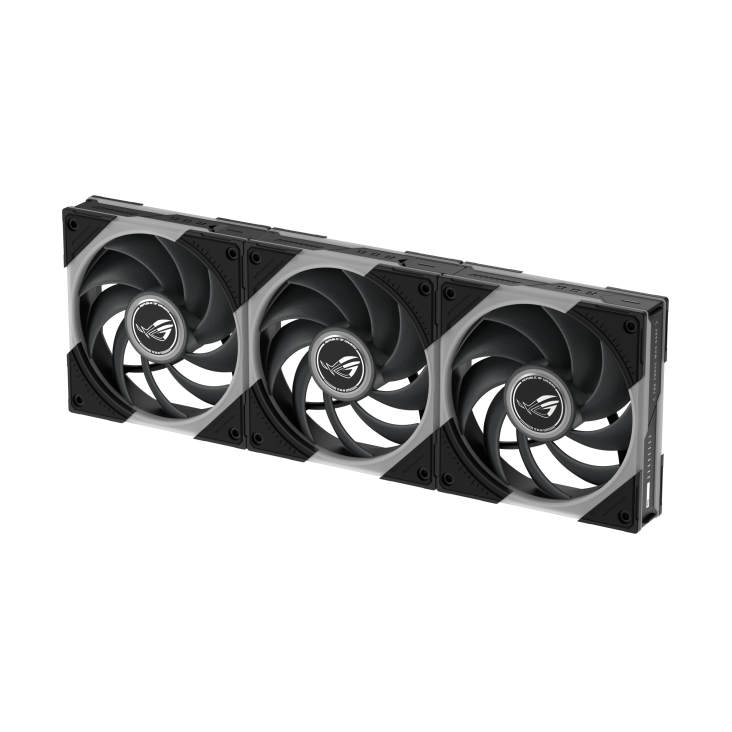 Top down shot of ROG Eurux GR120 ARGB Fan Triple pack Black showing lighting area and continuity