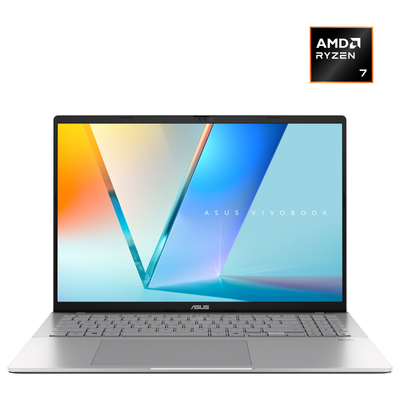 Cool Silver ASUS Vivobook S16 opened from the front view.