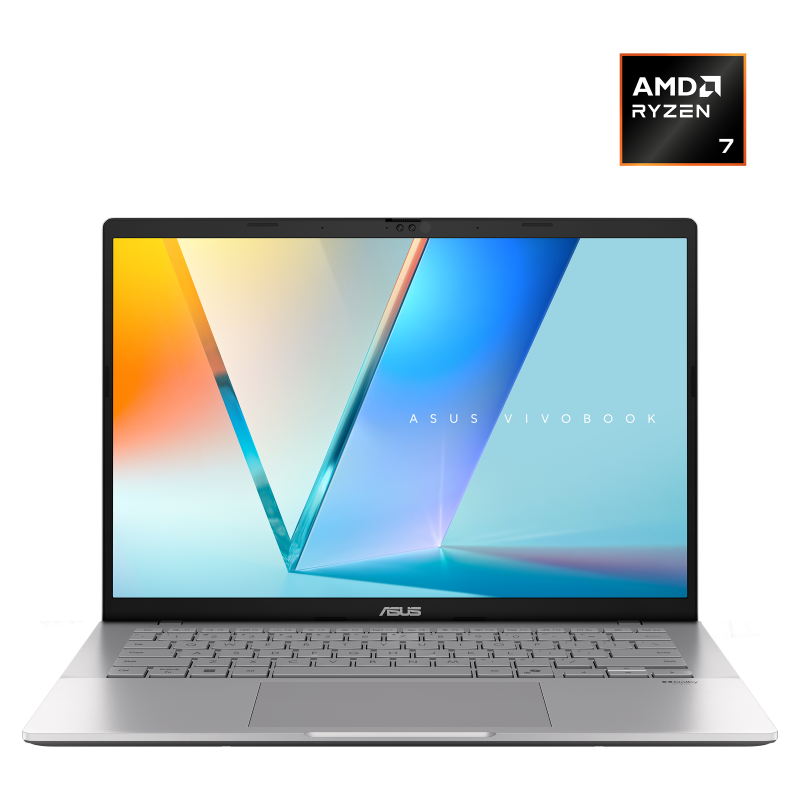 Cool Silver ASUS Vivobook S14 opened from the front view.